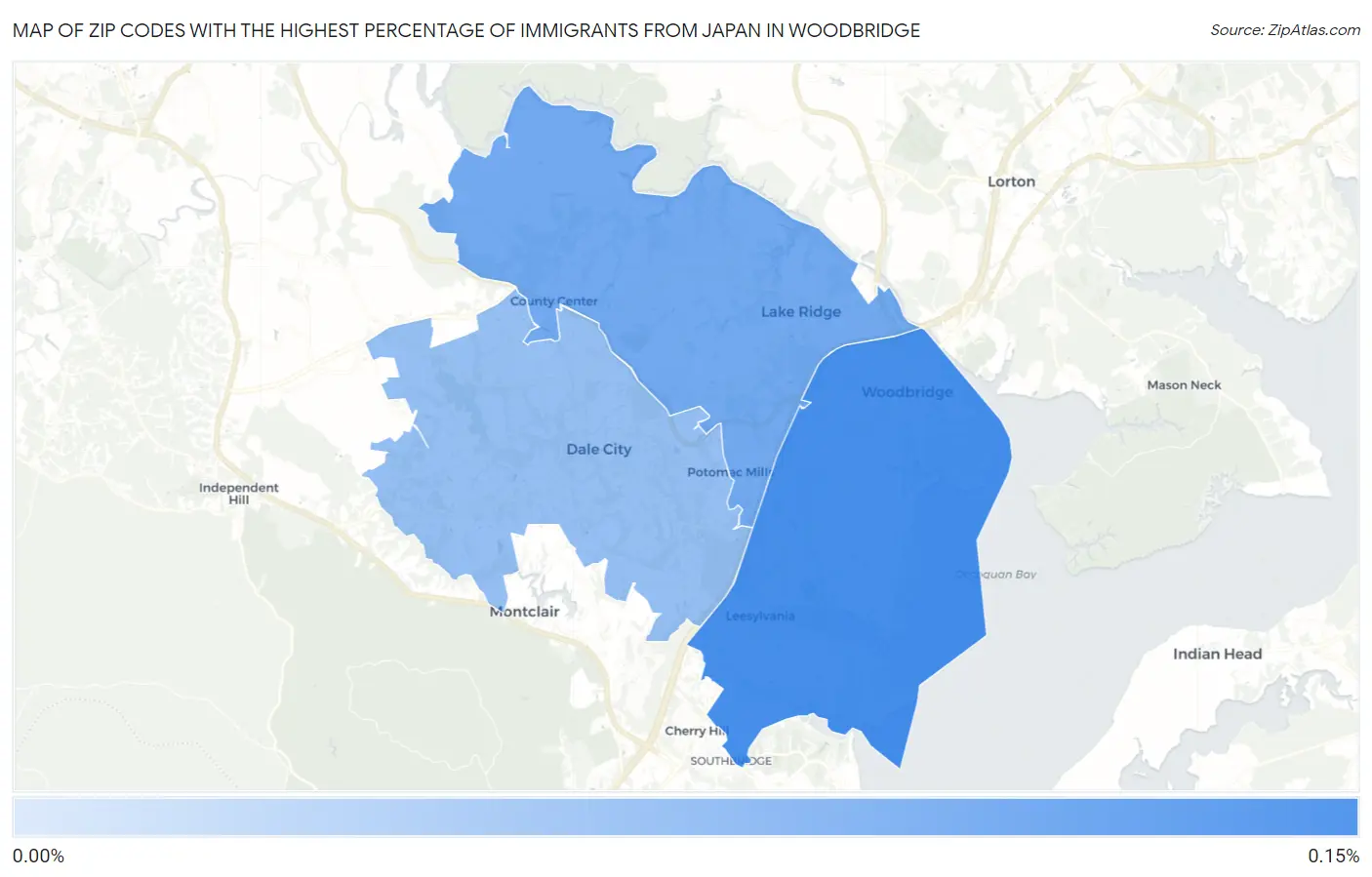 Zip Codes with the Highest Percentage of Immigrants from Japan in Woodbridge Map