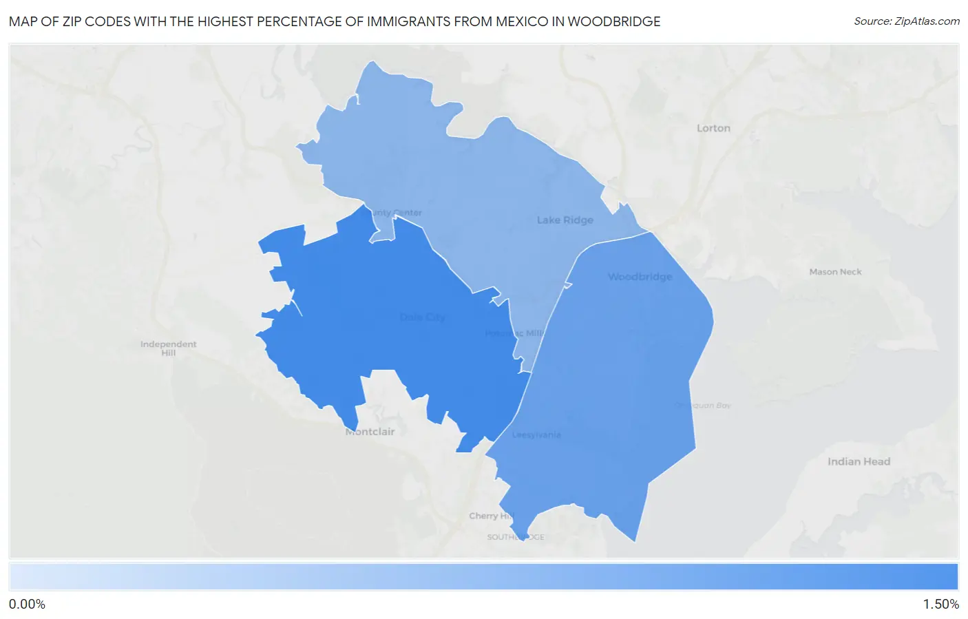 Zip Codes with the Highest Percentage of Immigrants from Mexico in Woodbridge Map