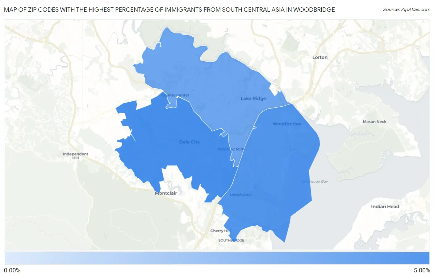 Zip Codes with the Highest Percentage of Immigrants from South Central Asia in Woodbridge Map