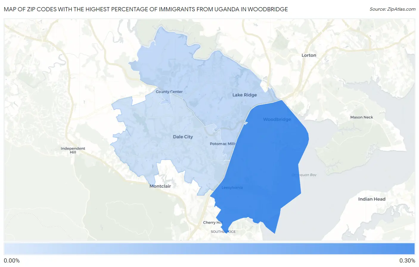 Zip Codes with the Highest Percentage of Immigrants from Uganda in Woodbridge Map