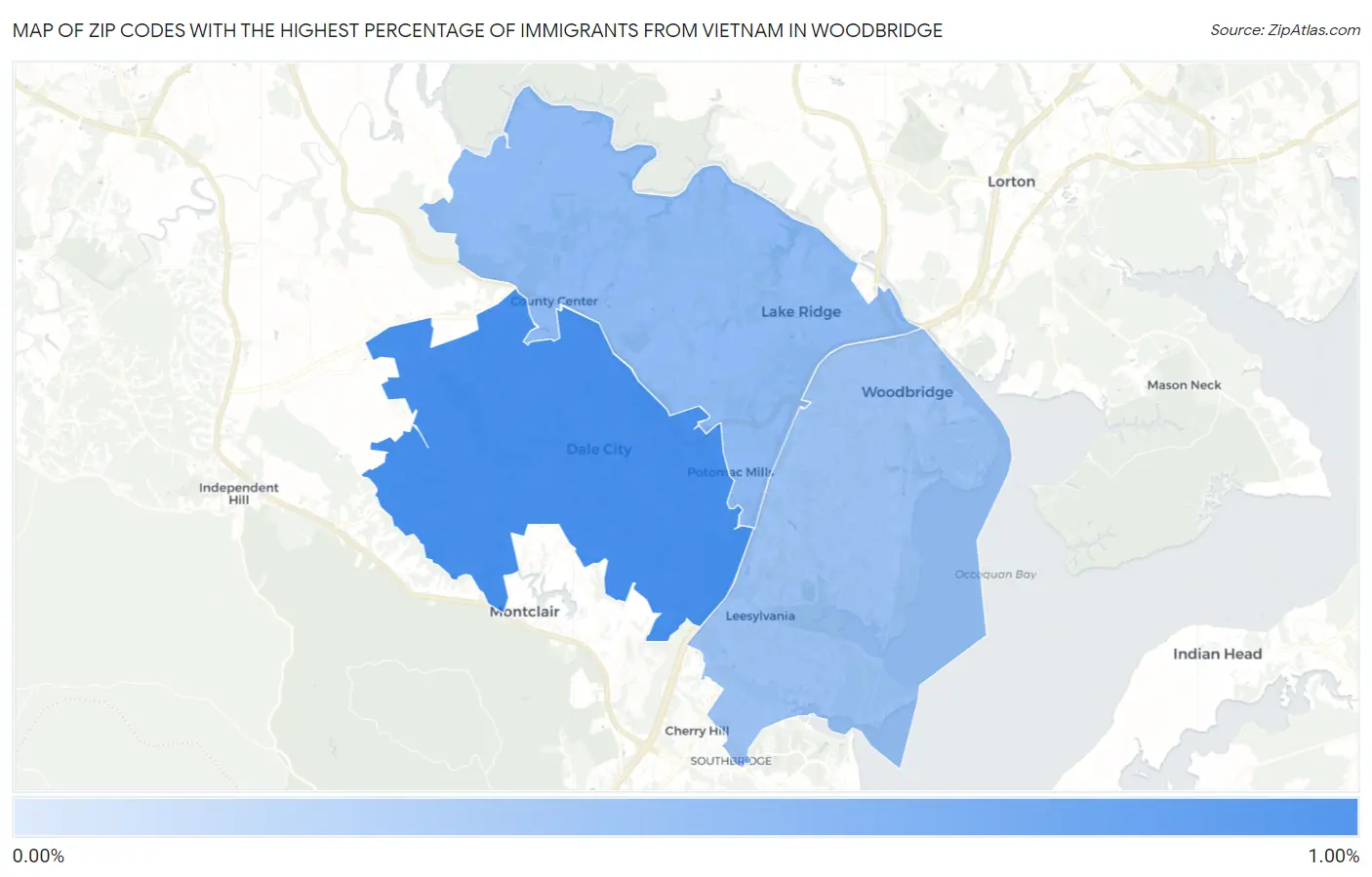 Zip Codes with the Highest Percentage of Immigrants from Vietnam in Woodbridge Map