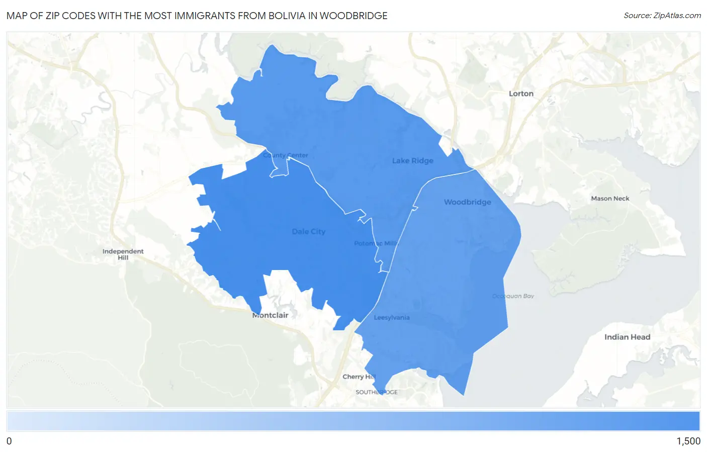 Zip Codes with the Most Immigrants from Bolivia in Woodbridge Map