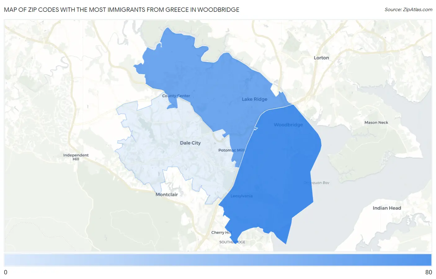 Zip Codes with the Most Immigrants from Greece in Woodbridge Map