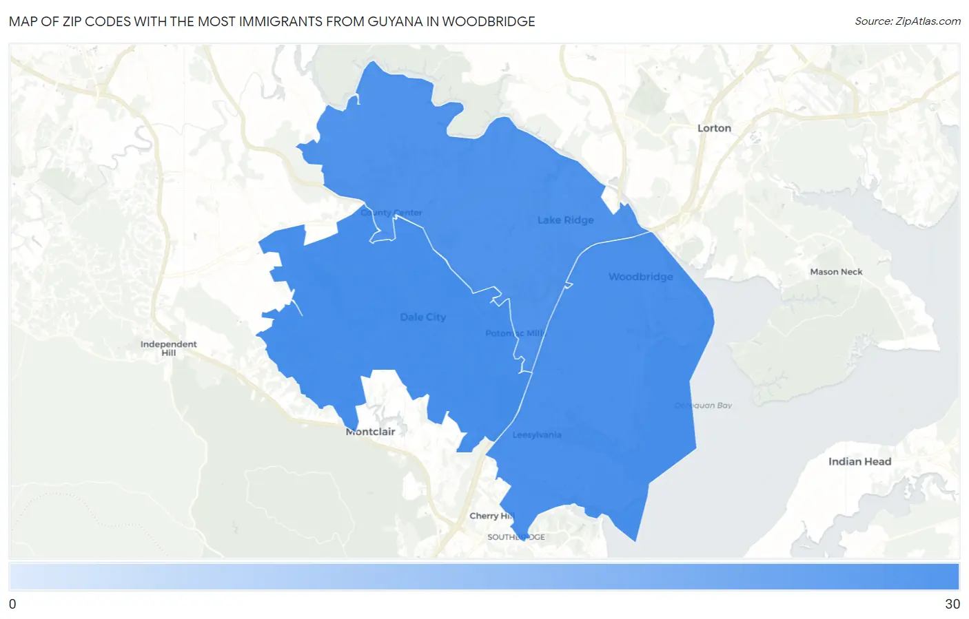 Zip Codes with the Most Immigrants from Guyana in Woodbridge Map
