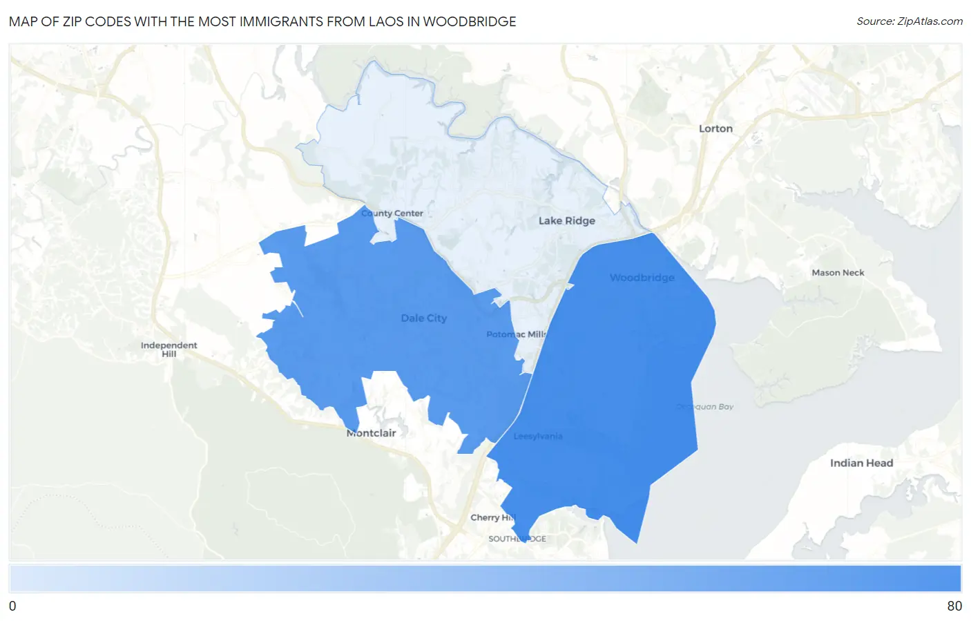 Zip Codes with the Most Immigrants from Laos in Woodbridge Map