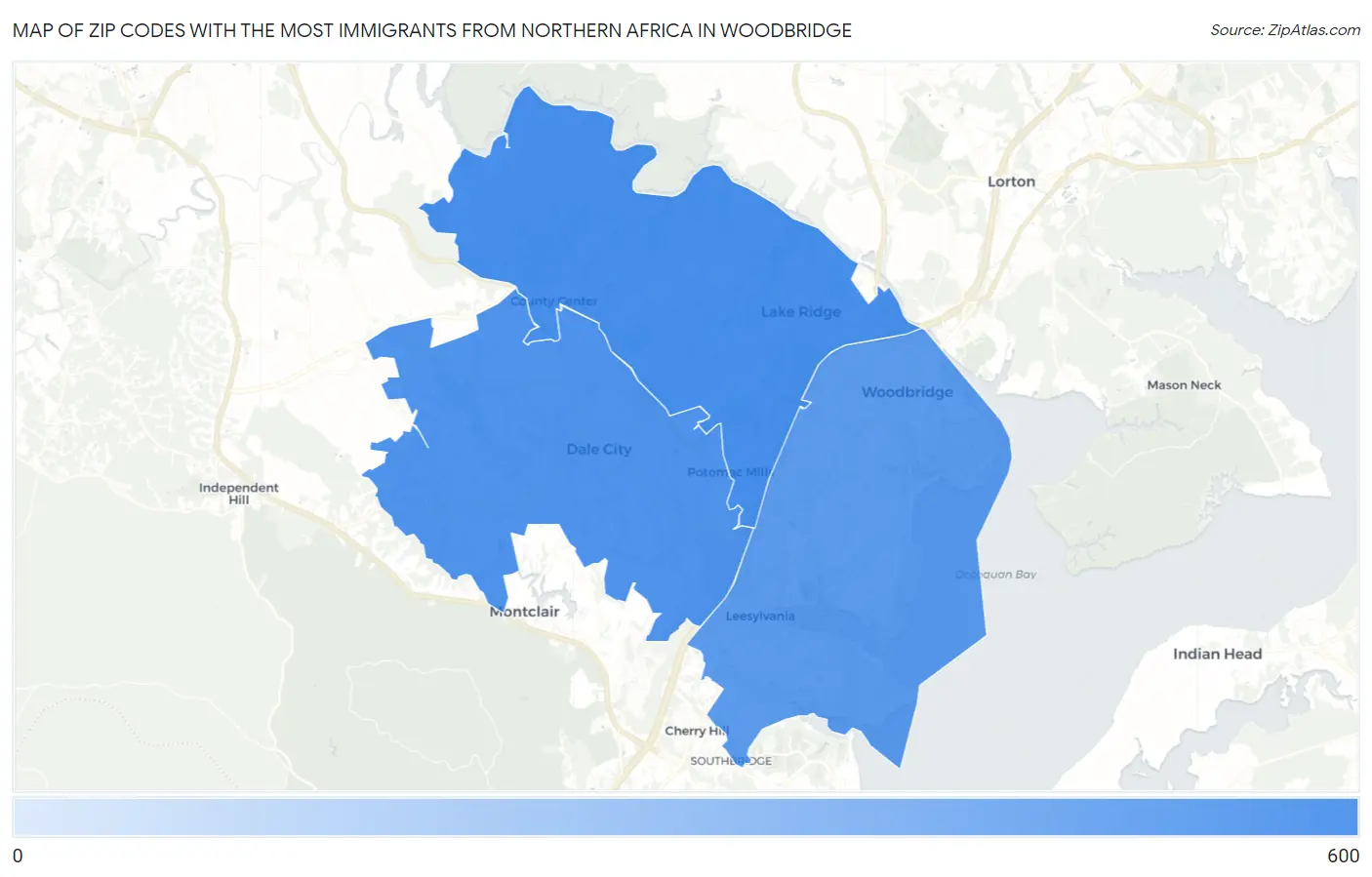 Zip Codes with the Most Immigrants from Northern Africa in Woodbridge Map
