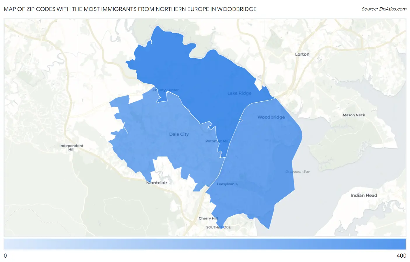 Zip Codes with the Most Immigrants from Northern Europe in Woodbridge Map