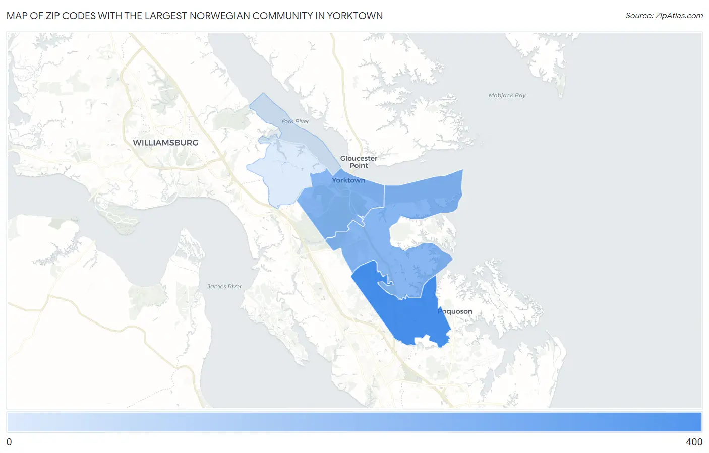 Zip Codes with the Largest Norwegian Community in Yorktown Map