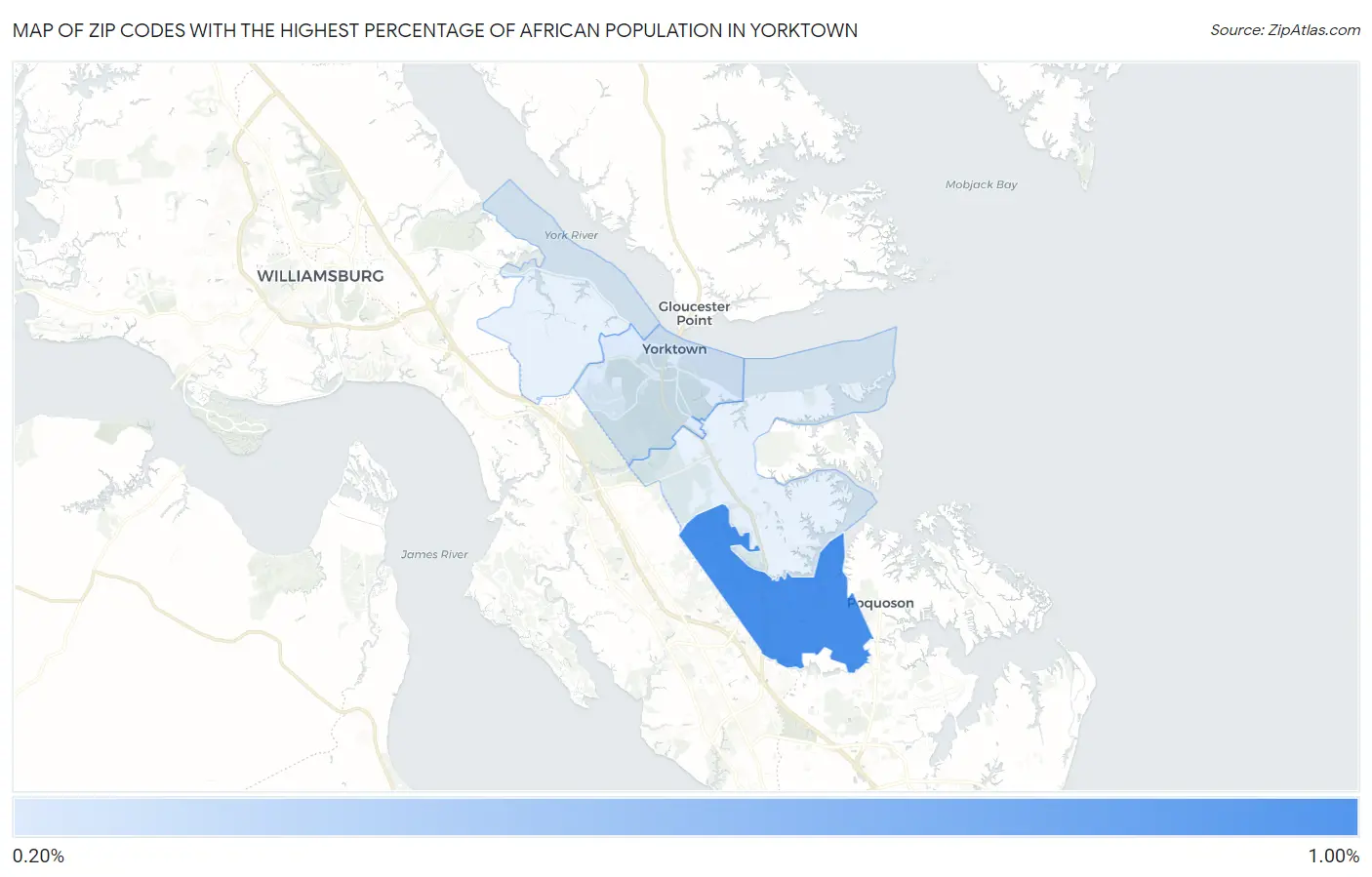Zip Codes with the Highest Percentage of African Population in Yorktown Map