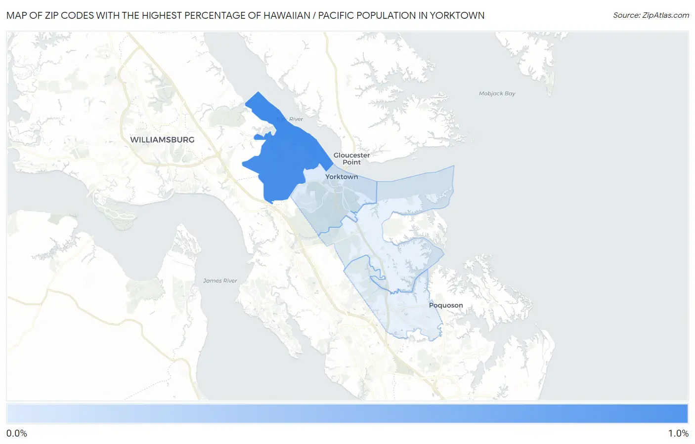 Zip Codes with the Highest Percentage of Hawaiian / Pacific Population in Yorktown Map