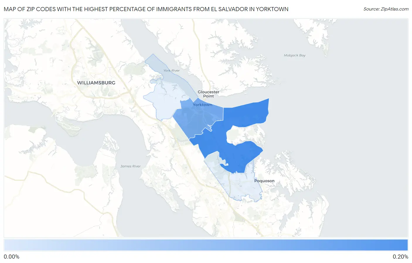 Zip Codes with the Highest Percentage of Immigrants from El Salvador in Yorktown Map