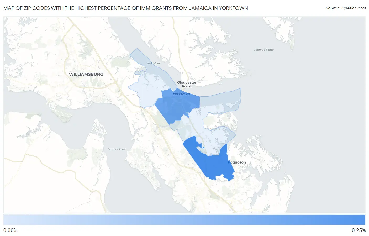 Zip Codes with the Highest Percentage of Immigrants from Jamaica in Yorktown Map