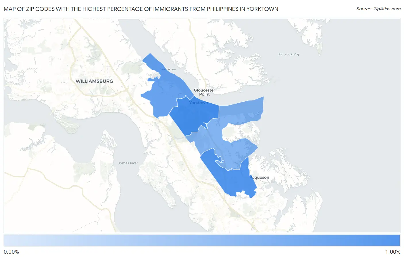Zip Codes with the Highest Percentage of Immigrants from Philippines in Yorktown Map