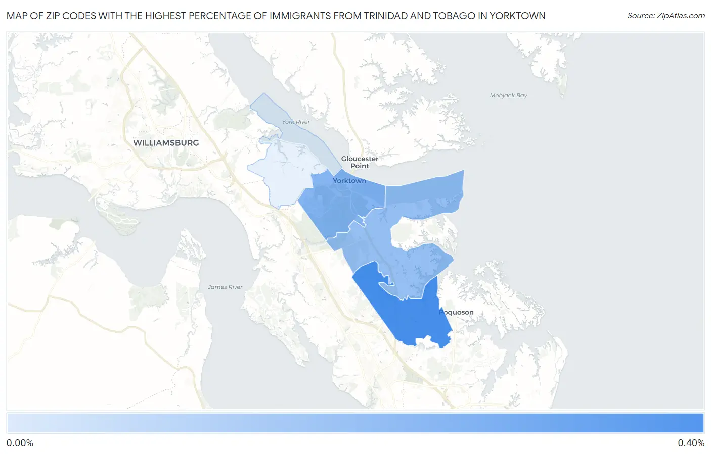 Zip Codes with the Highest Percentage of Immigrants from Trinidad and Tobago in Yorktown Map