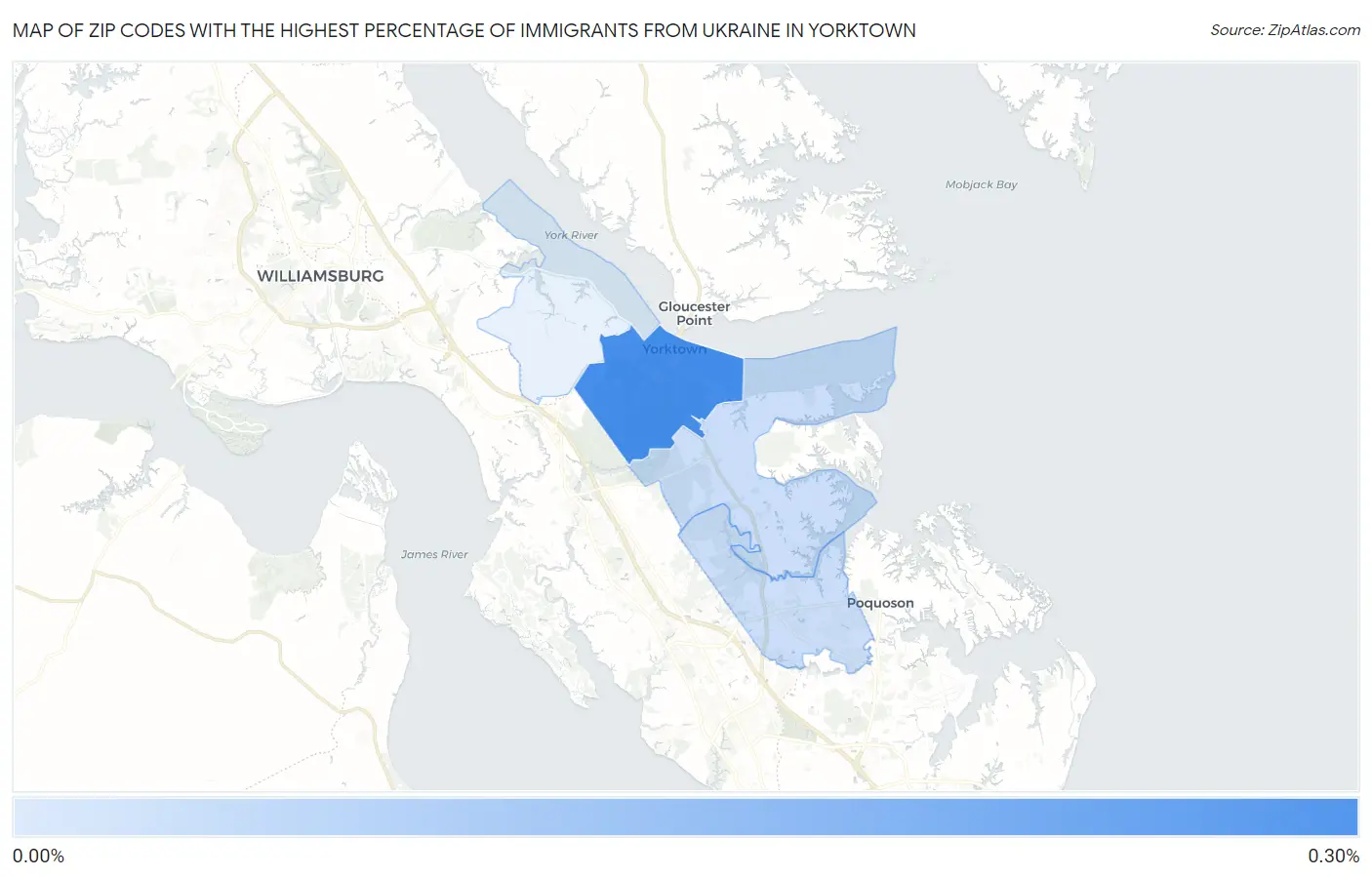 Zip Codes with the Highest Percentage of Immigrants from Ukraine in Yorktown Map