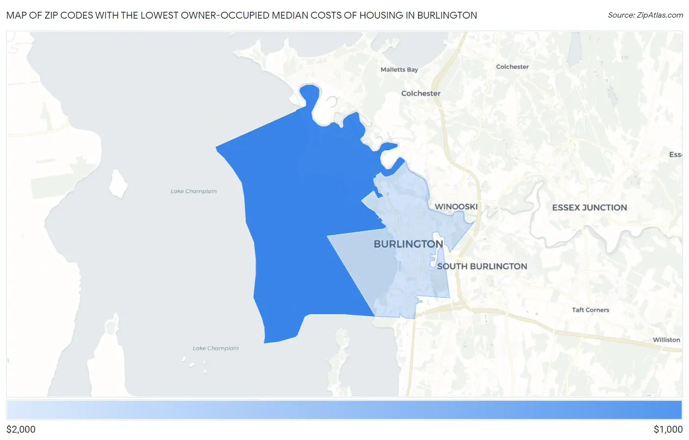 Zip Codes with the Lowest Owner-Occupied Median Costs of Housing in Burlington Map