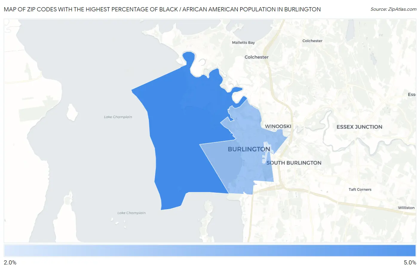 Zip Codes with the Highest Percentage of Black / African American Population in Burlington Map