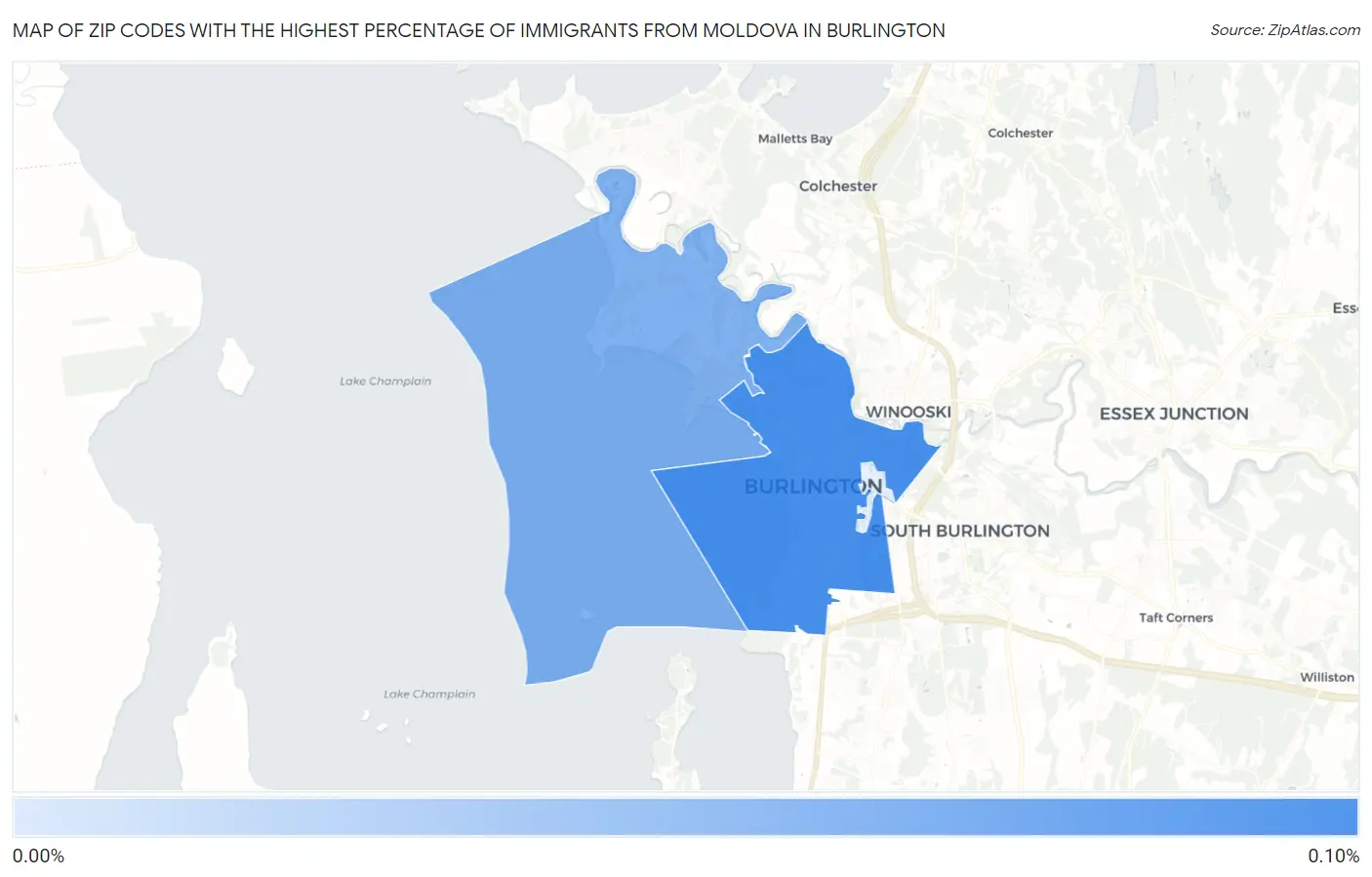 Zip Codes with the Highest Percentage of Immigrants from Moldova in Burlington Map