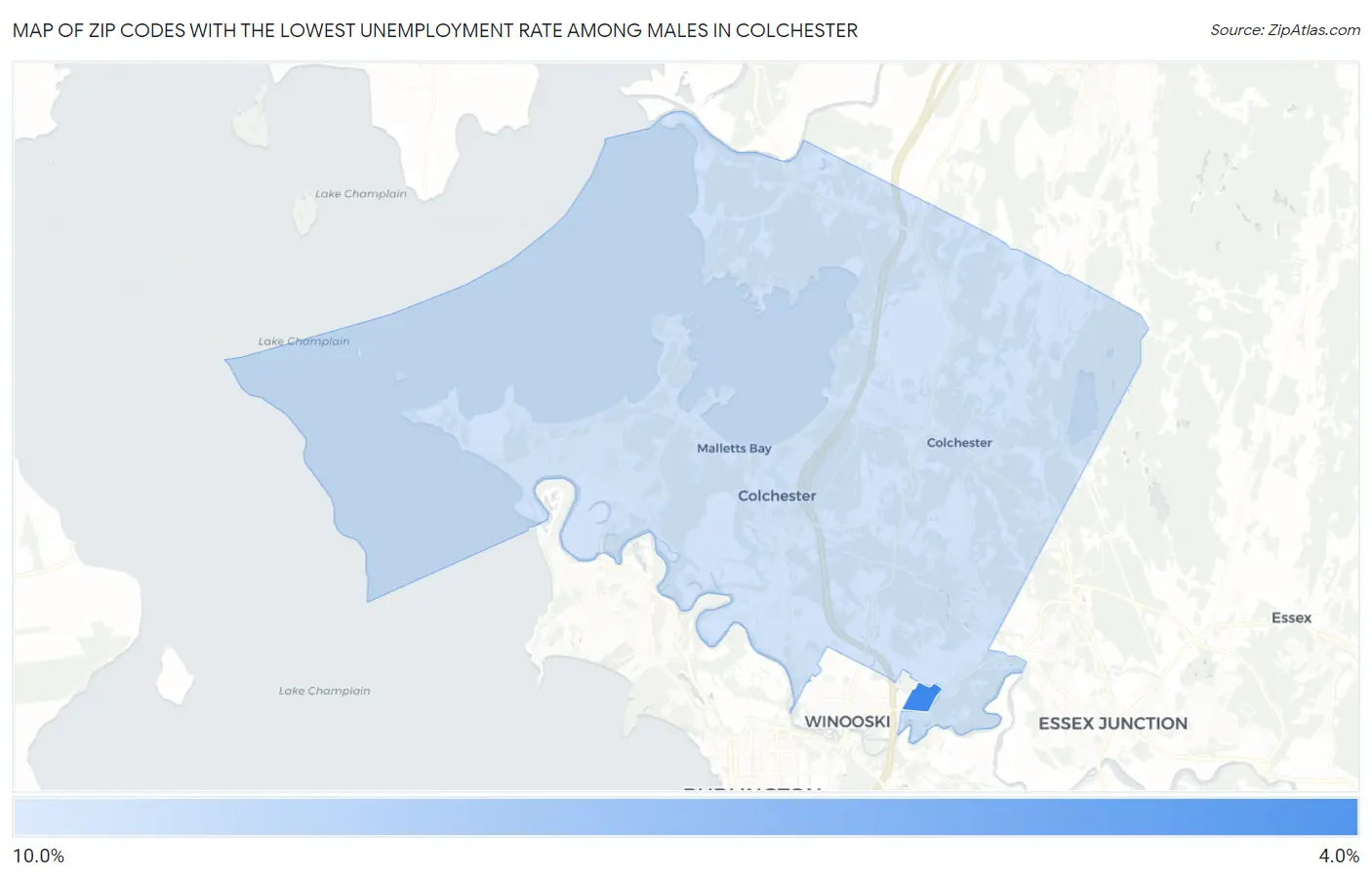 Zip Codes with the Lowest Unemployment Rate Among Males in Colchester Map