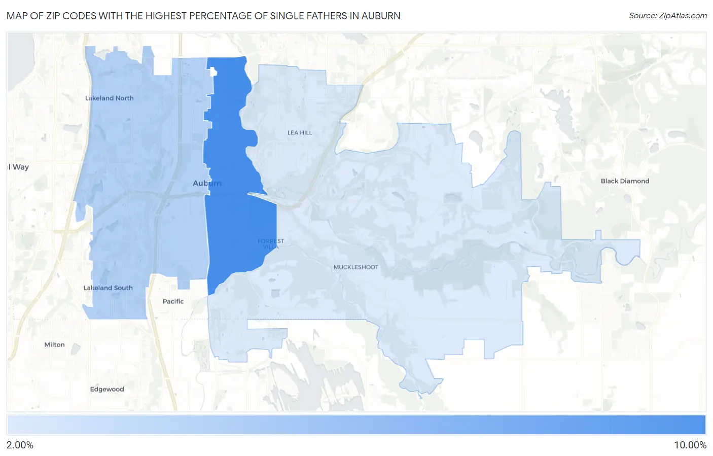 Zip Codes with the Highest Percentage of Single Fathers in Auburn Map