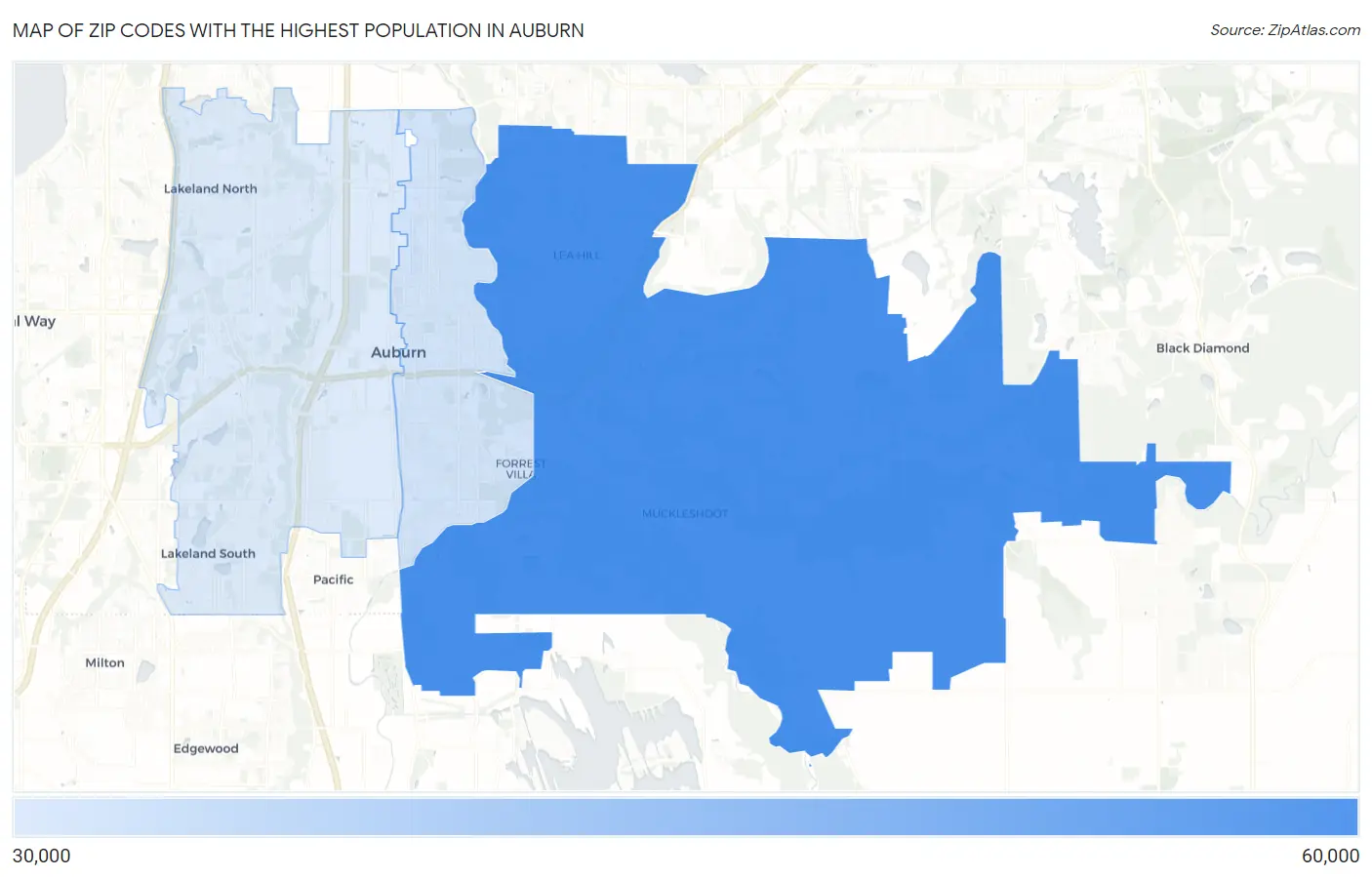 Zip Codes with the Highest Population in Auburn Map