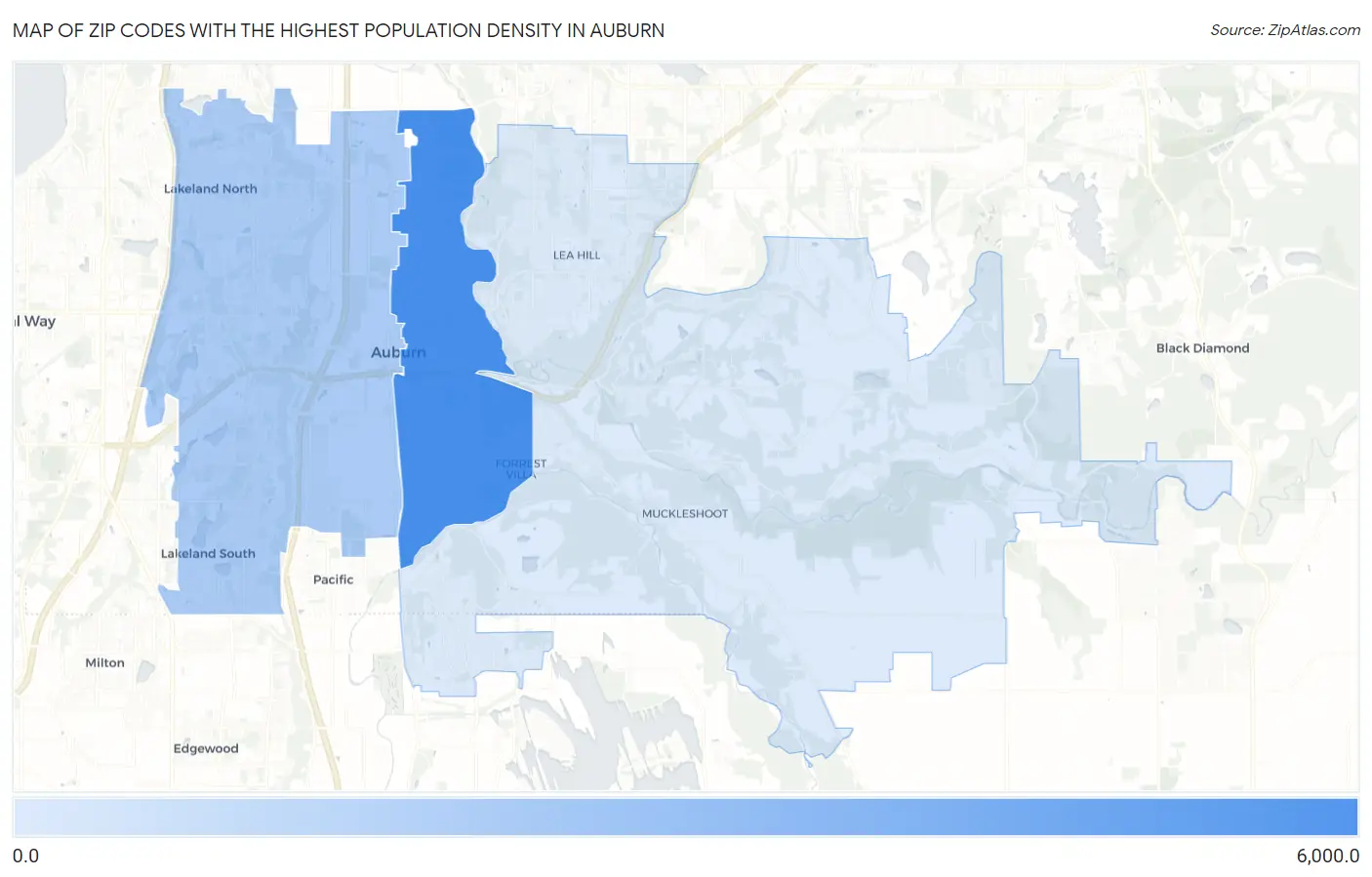 Zip Codes with the Highest Population Density in Auburn Map