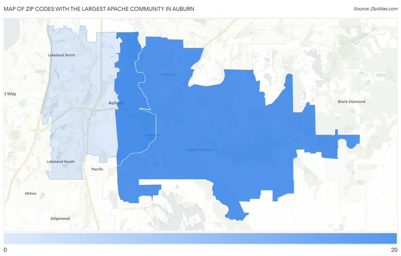 Zip Codes with the Largest Apache Community in Auburn Map