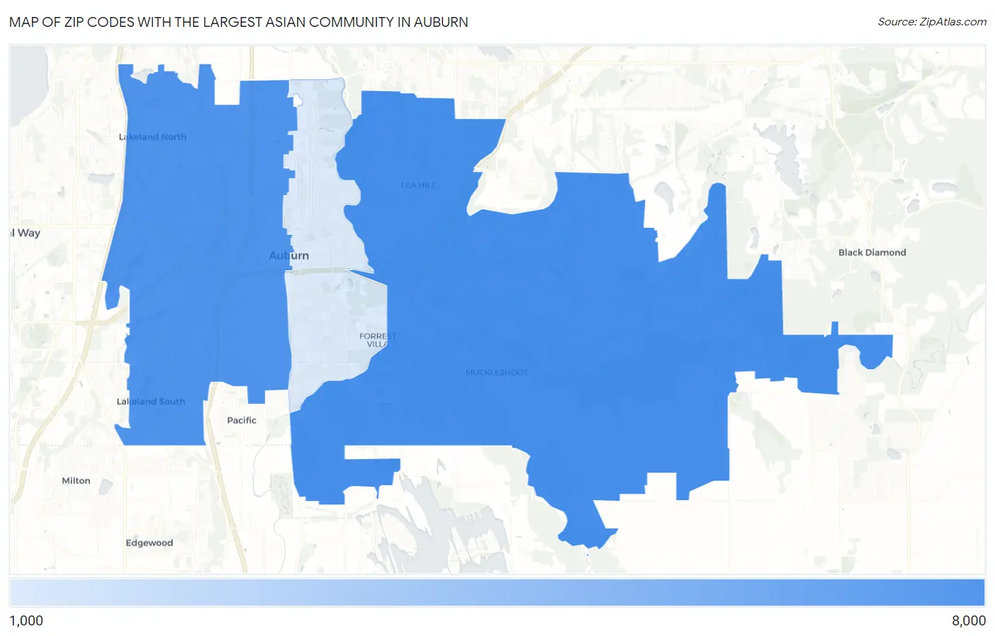 Zip Codes with the Largest Asian Community in Auburn Map
