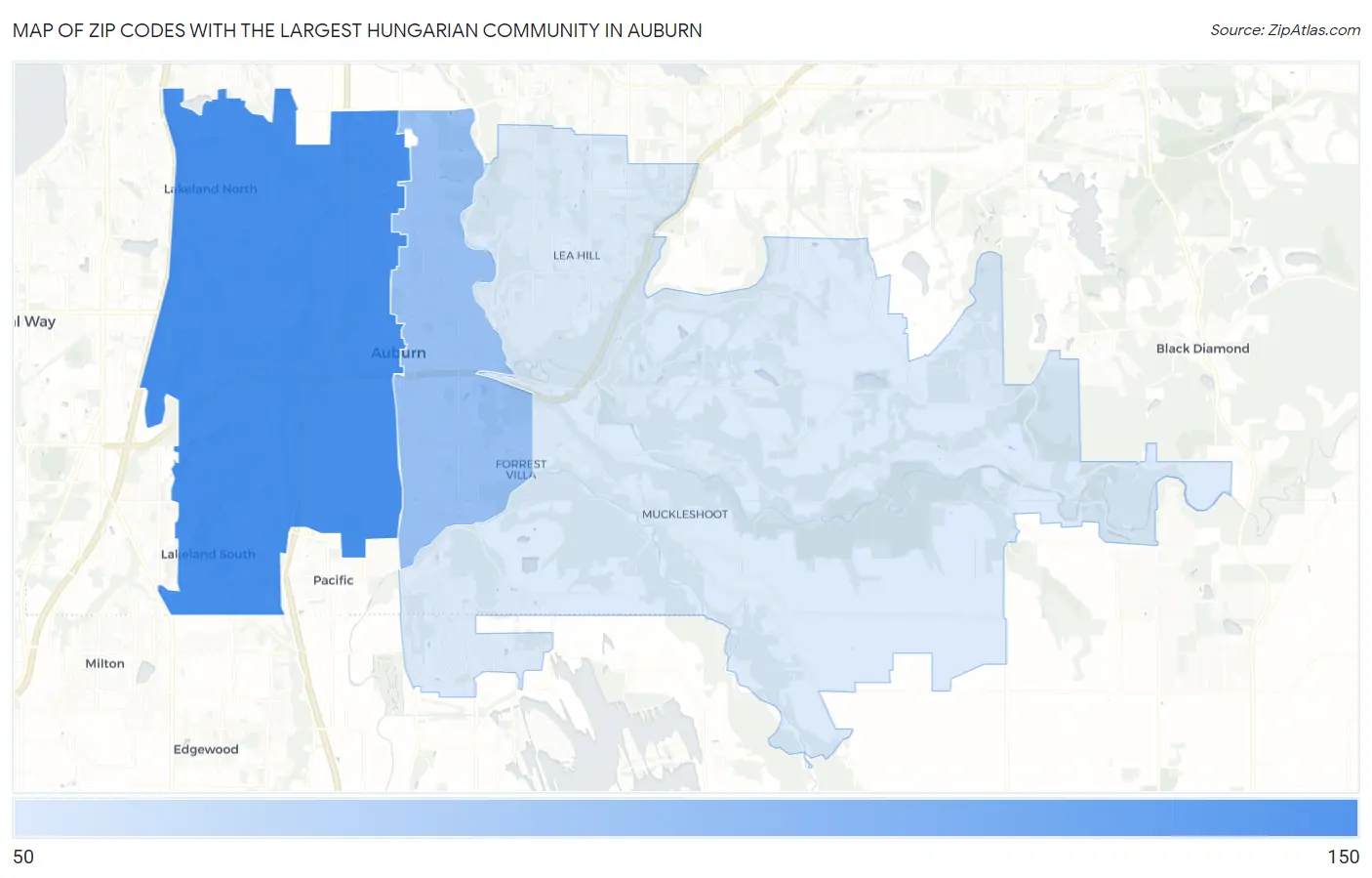 Zip Codes with the Largest Hungarian Community in Auburn Map