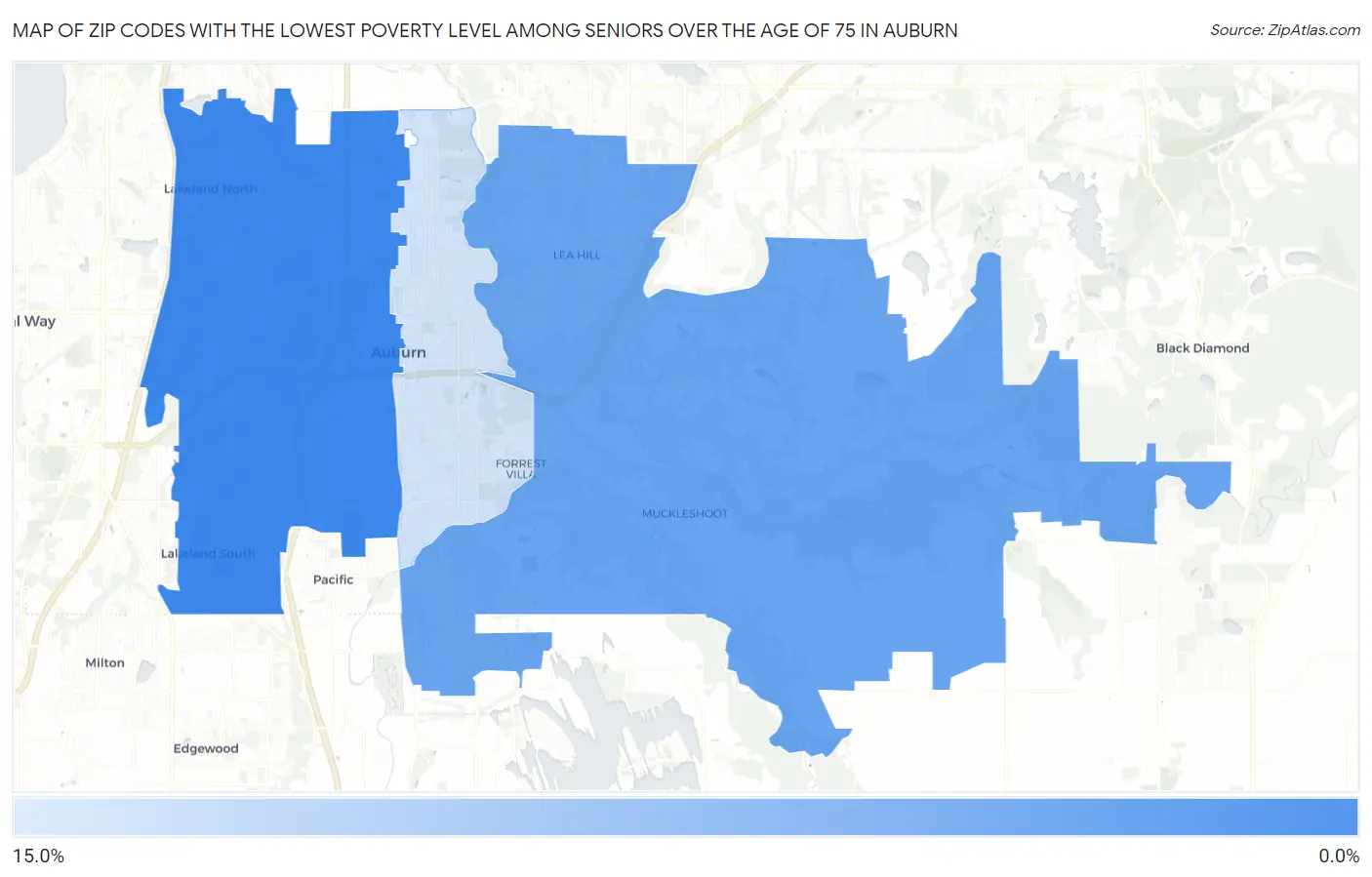 Zip Codes with the Lowest Poverty Level Among Seniors Over the Age of 75 in Auburn Map