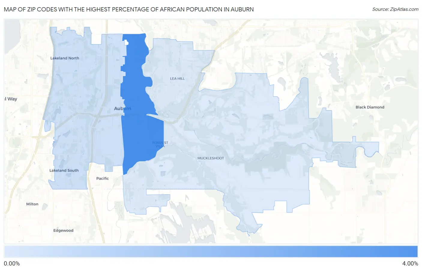Zip Codes with the Highest Percentage of African Population in Auburn Map