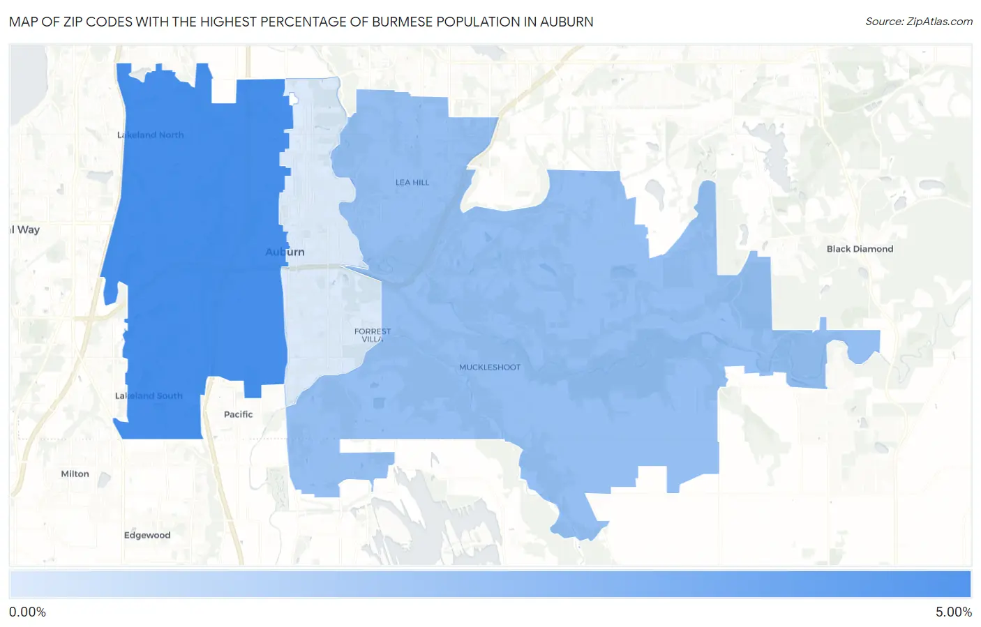 Zip Codes with the Highest Percentage of Burmese Population in Auburn Map