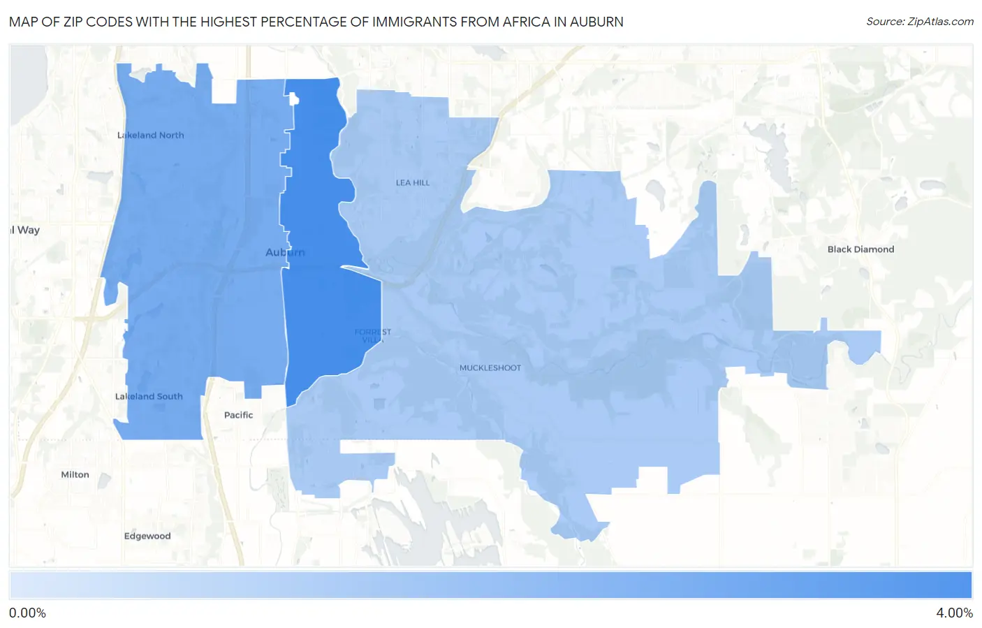 Zip Codes with the Highest Percentage of Immigrants from Africa in Auburn Map
