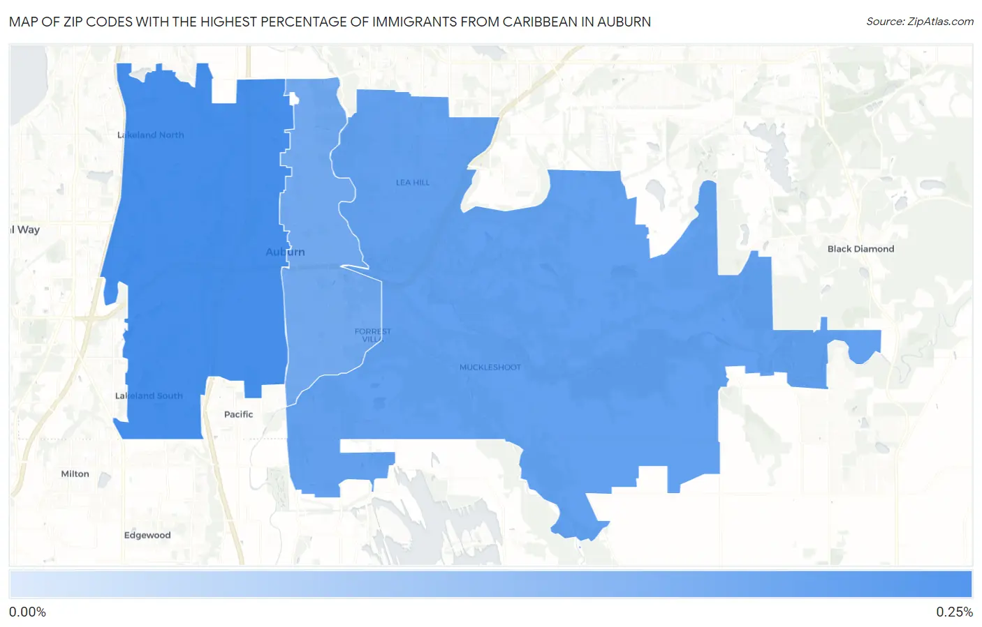 Zip Codes with the Highest Percentage of Immigrants from Caribbean in Auburn Map