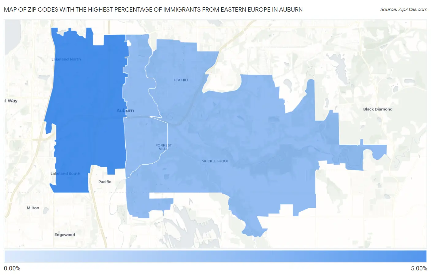 Zip Codes with the Highest Percentage of Immigrants from Eastern Europe in Auburn Map