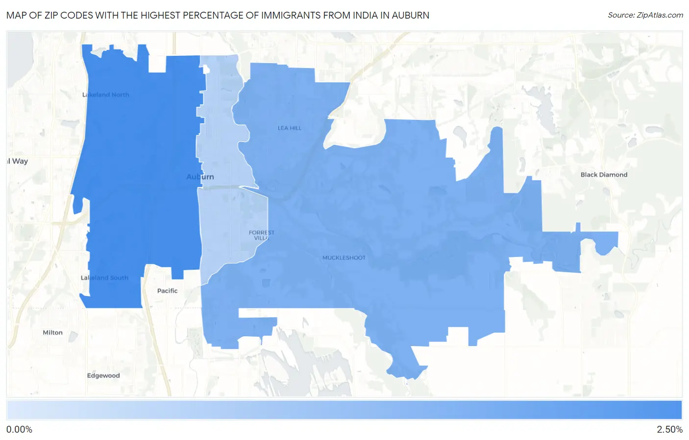 Zip Codes with the Highest Percentage of Immigrants from India in Auburn Map