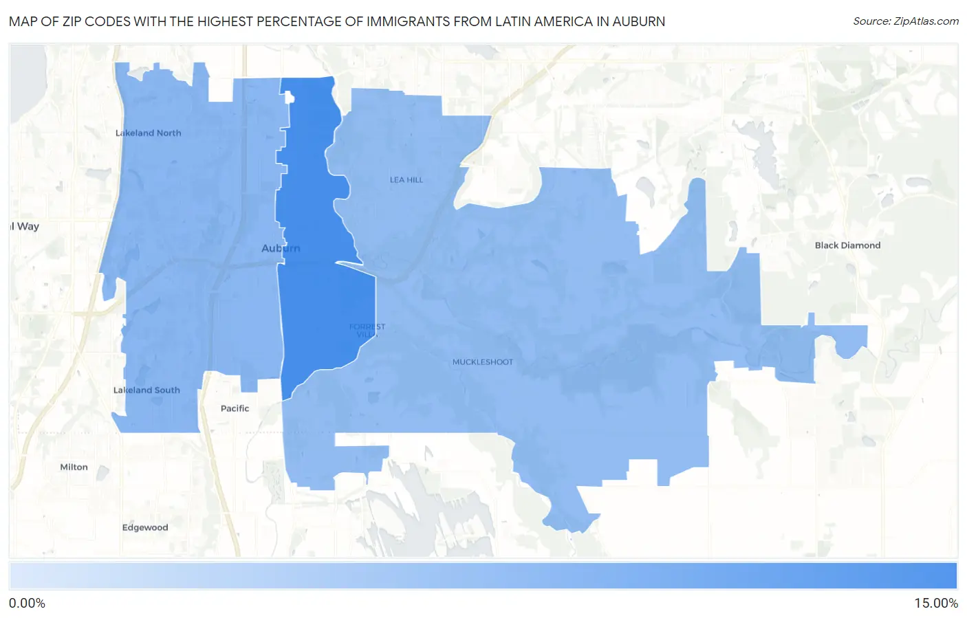 Zip Codes with the Highest Percentage of Immigrants from Latin America in Auburn Map