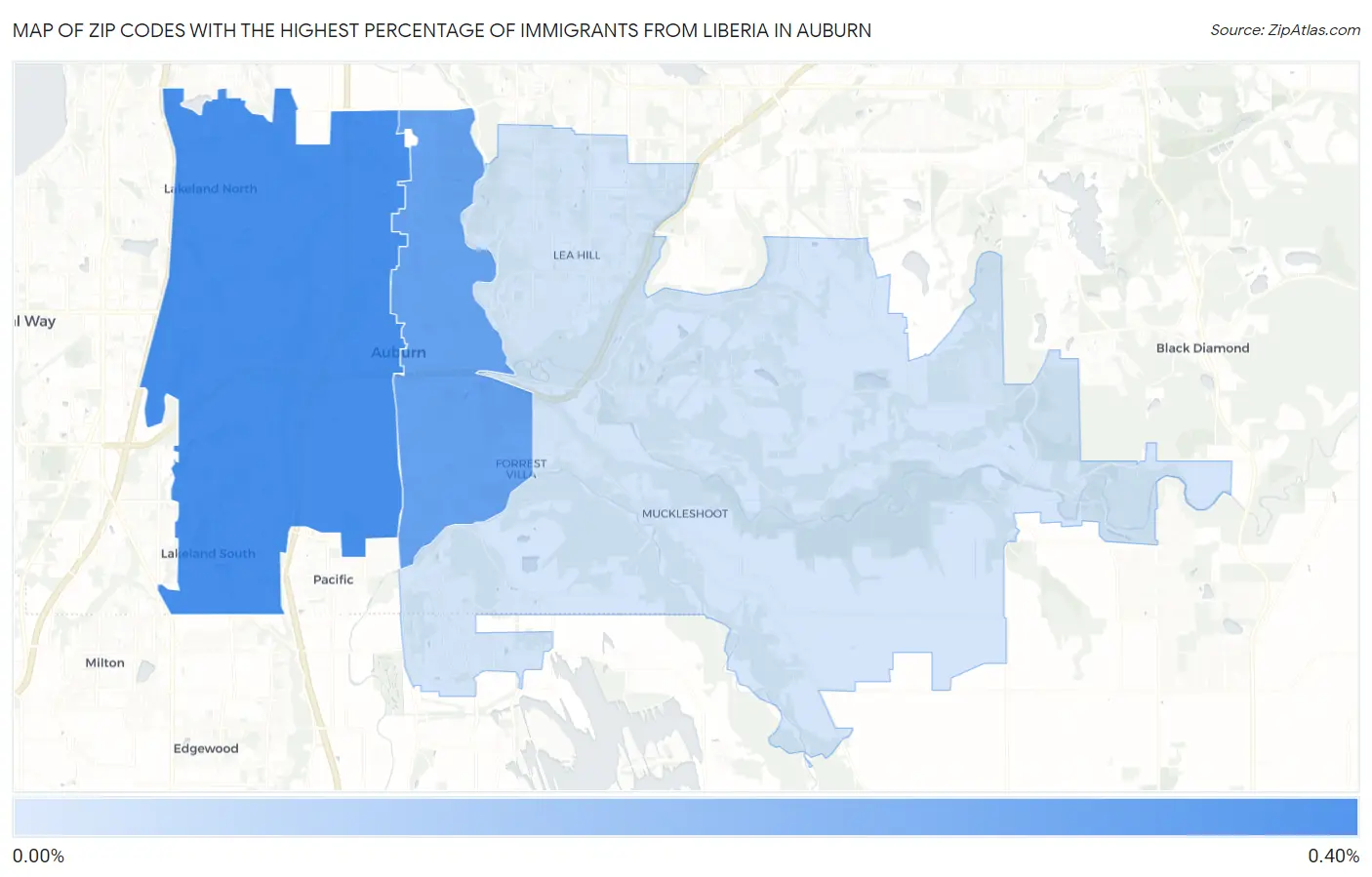 Zip Codes with the Highest Percentage of Immigrants from Liberia in Auburn Map