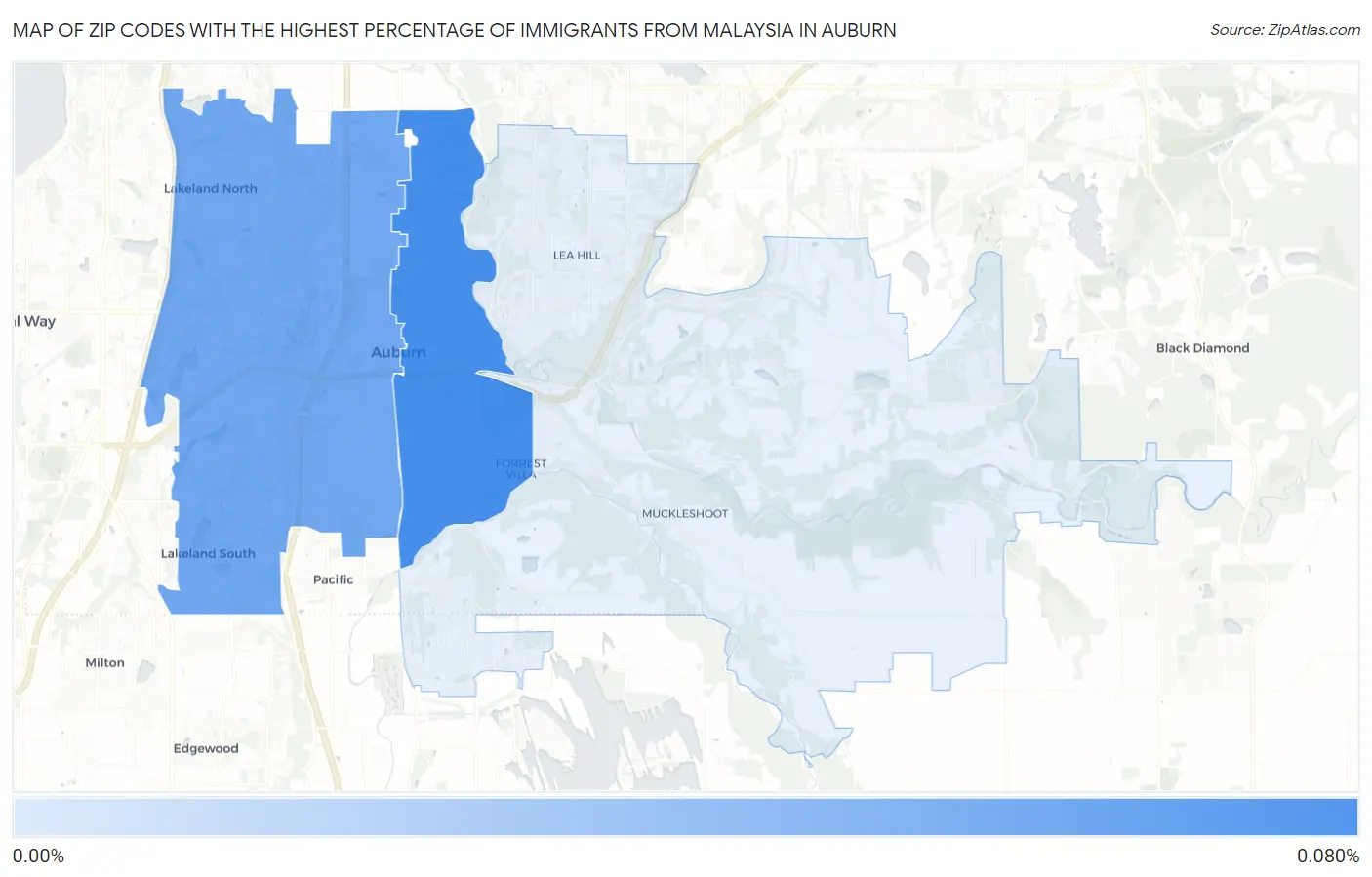Zip Codes with the Highest Percentage of Immigrants from Malaysia in Auburn Map