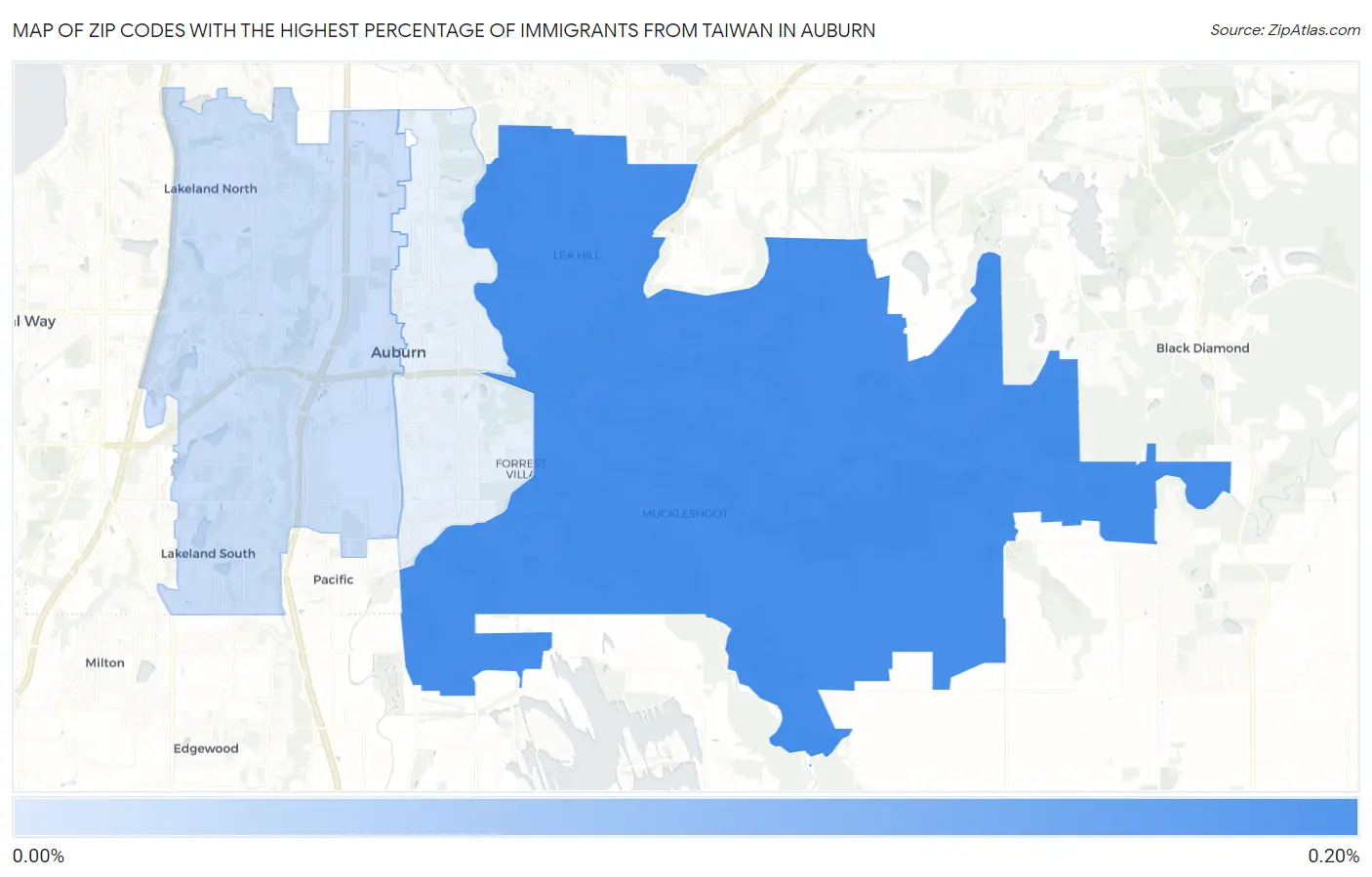 Zip Codes with the Highest Percentage of Immigrants from Taiwan in Auburn Map