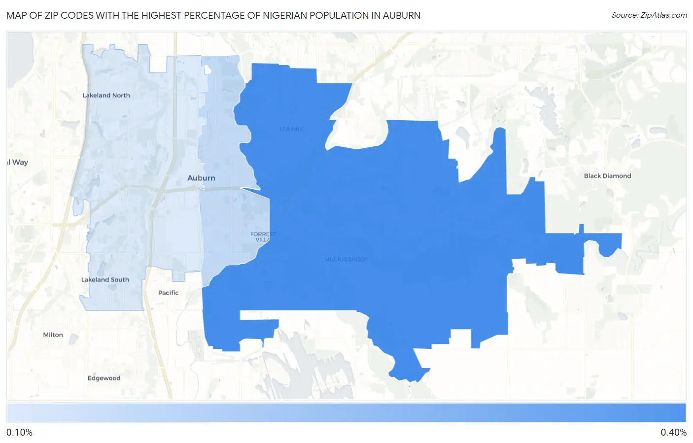 Zip Codes with the Highest Percentage of Nigerian Population in Auburn Map