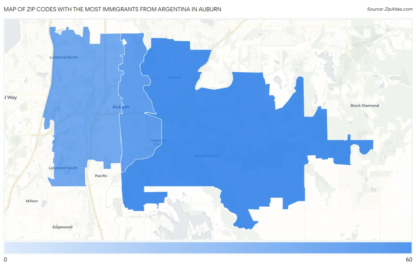 Zip Codes with the Most Immigrants from Argentina in Auburn Map