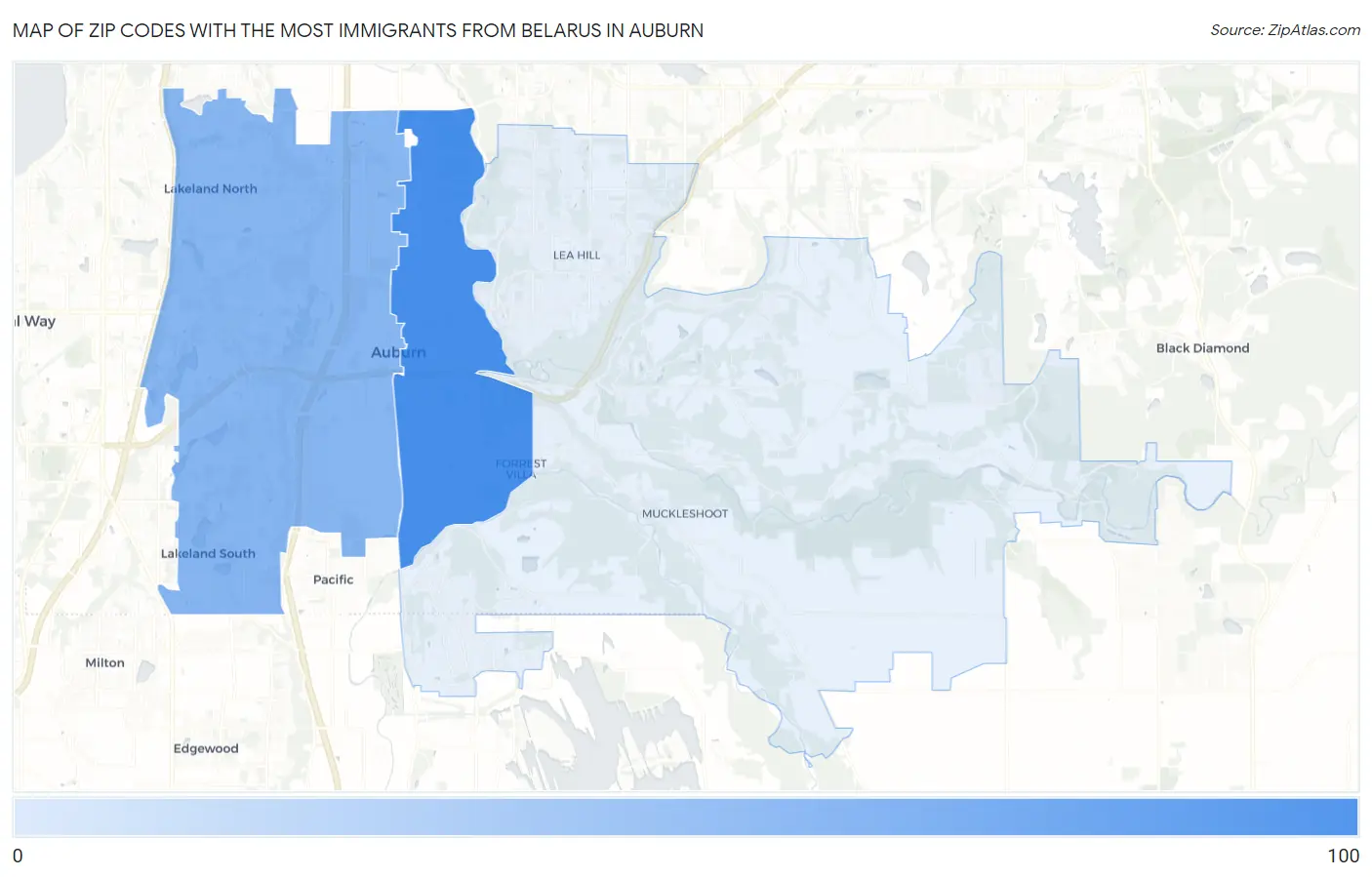 Zip Codes with the Most Immigrants from Belarus in Auburn Map