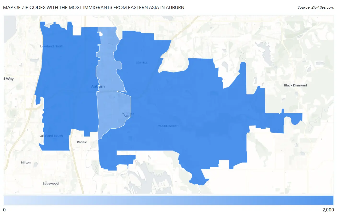Zip Codes with the Most Immigrants from Eastern Asia in Auburn Map