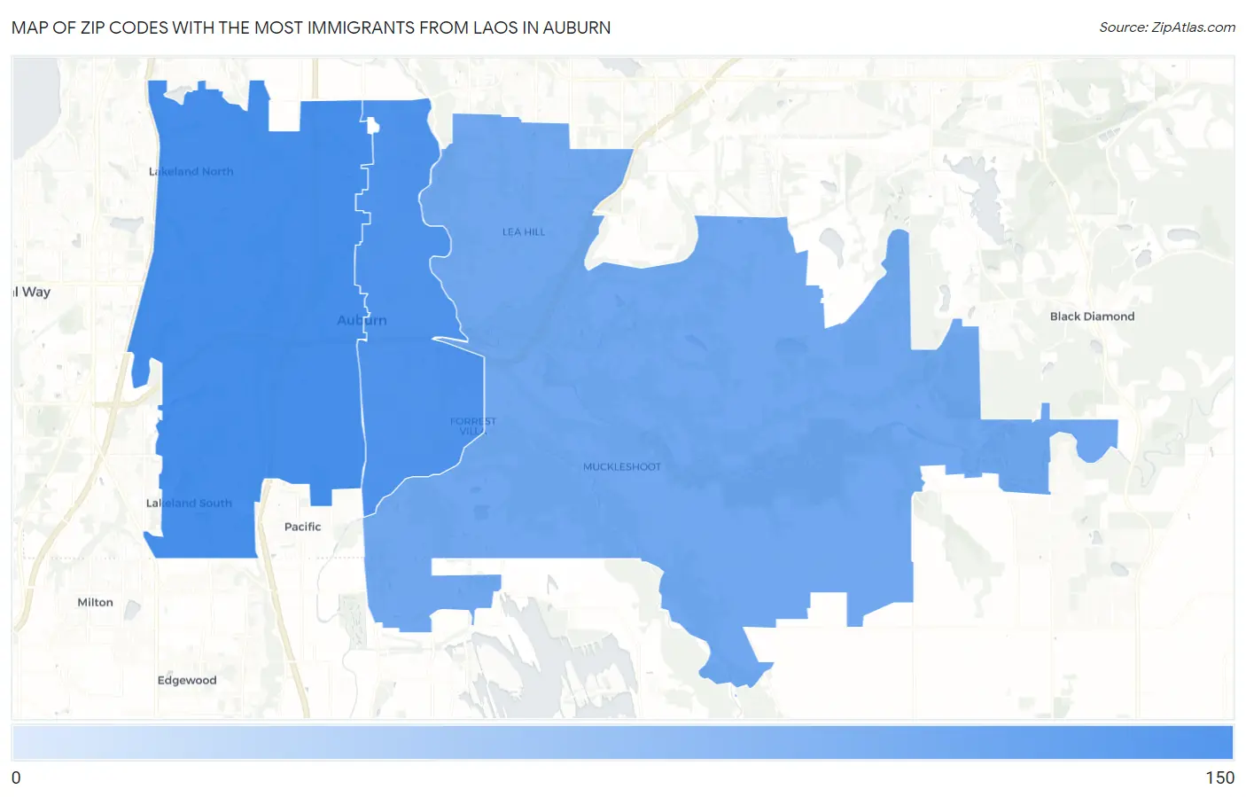 Zip Codes with the Most Immigrants from Laos in Auburn Map
