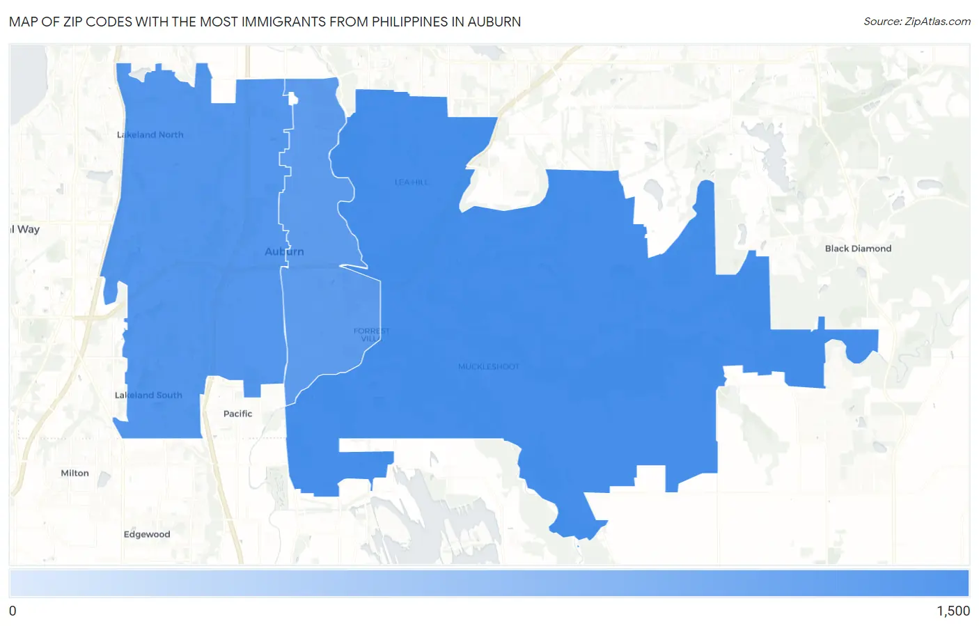 Zip Codes with the Most Immigrants from Philippines in Auburn Map