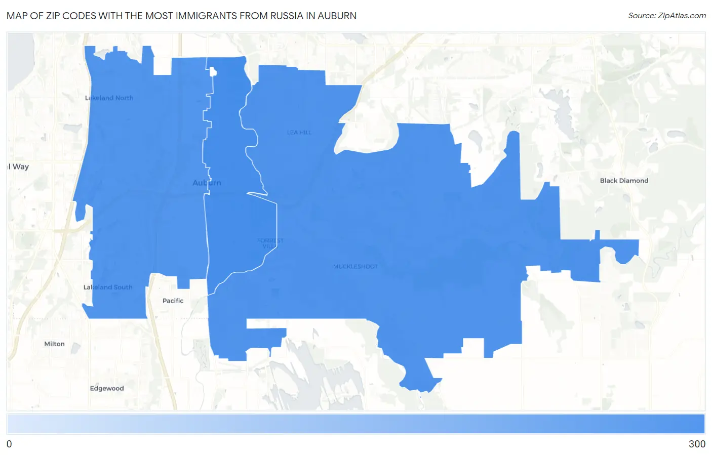 Zip Codes with the Most Immigrants from Russia in Auburn Map