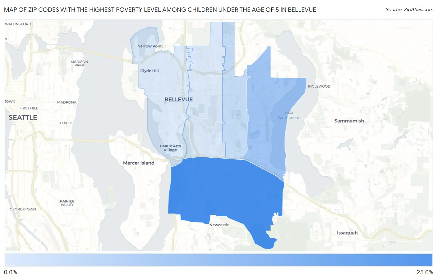 Zip Codes with the Highest Poverty Level Among Children Under the Age of 5 in Bellevue Map
