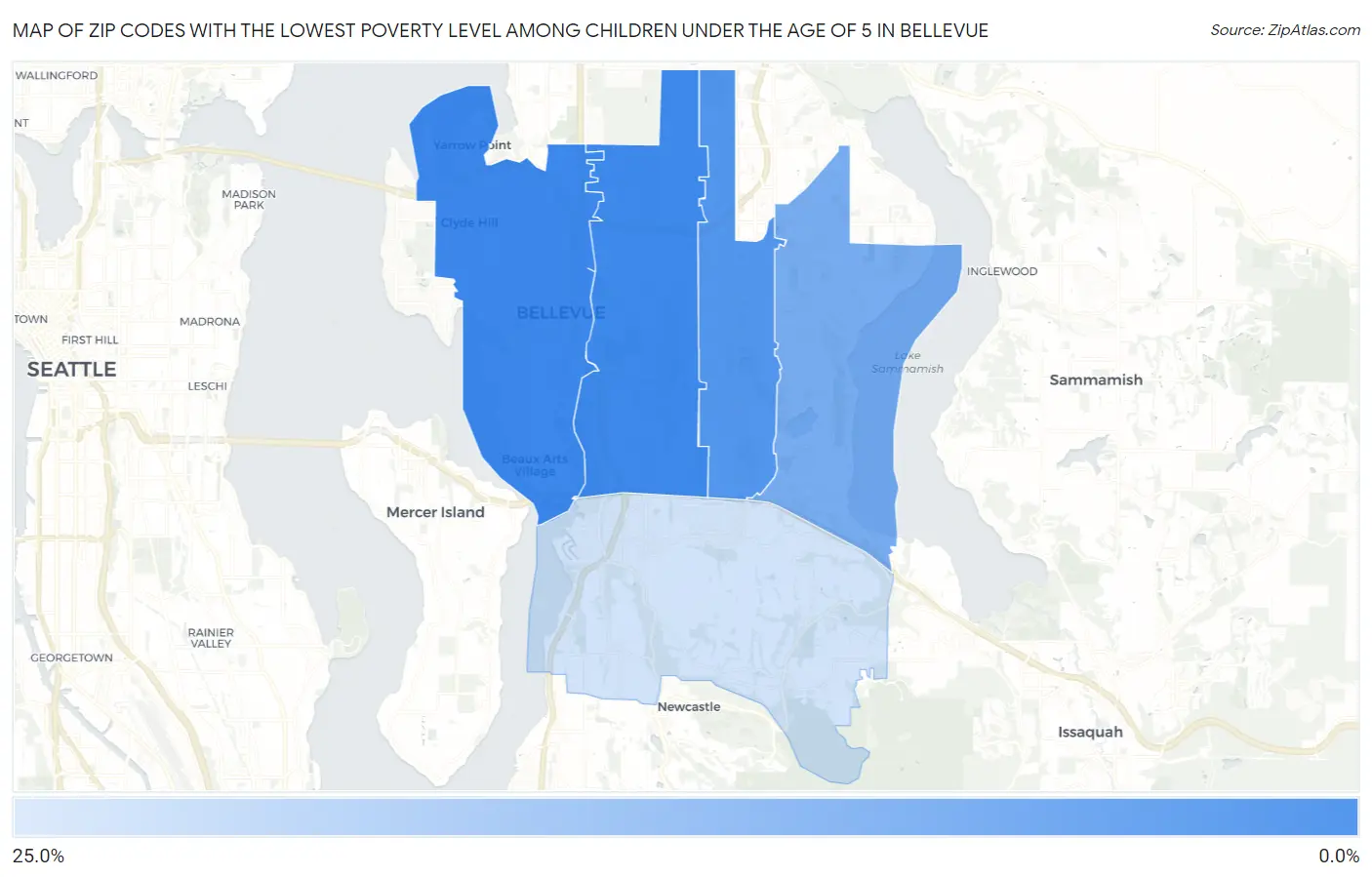 Zip Codes with the Lowest Poverty Level Among Children Under the Age of 5 in Bellevue Map