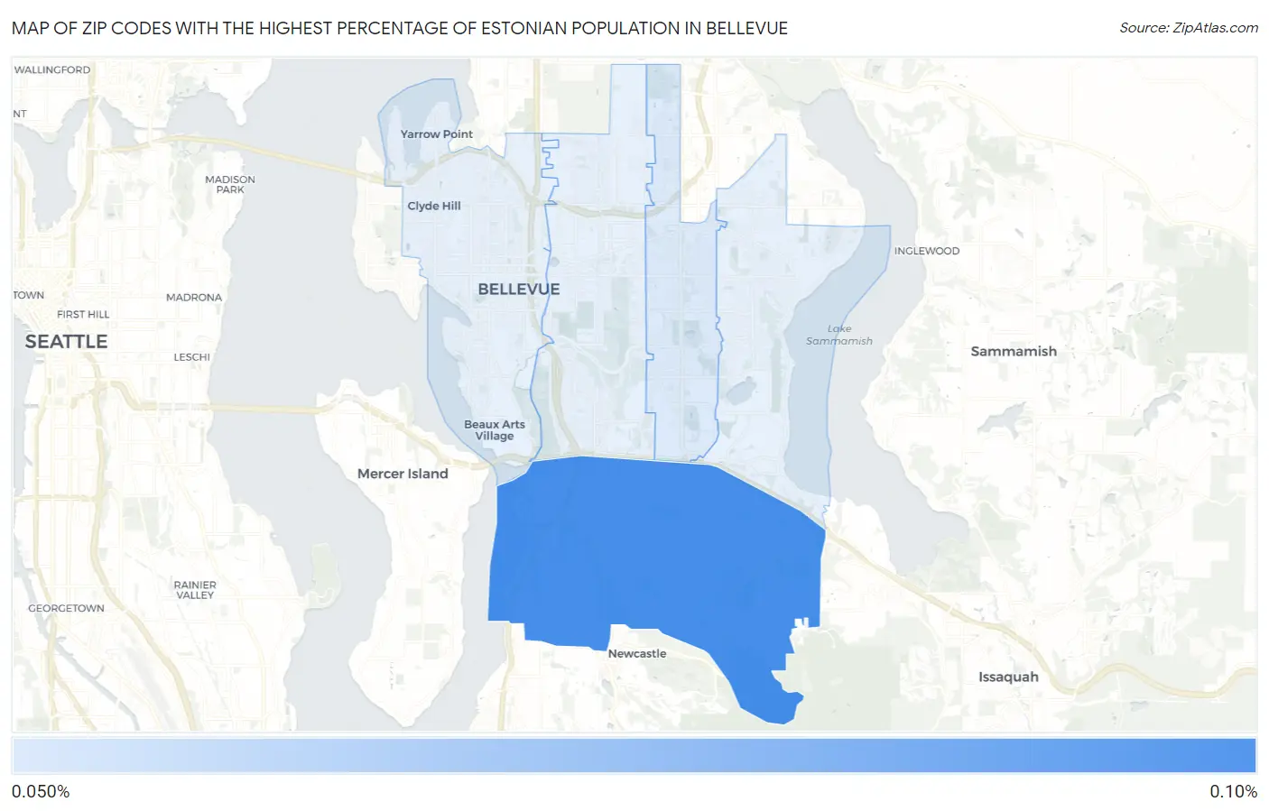 Zip Codes with the Highest Percentage of Estonian Population in Bellevue Map